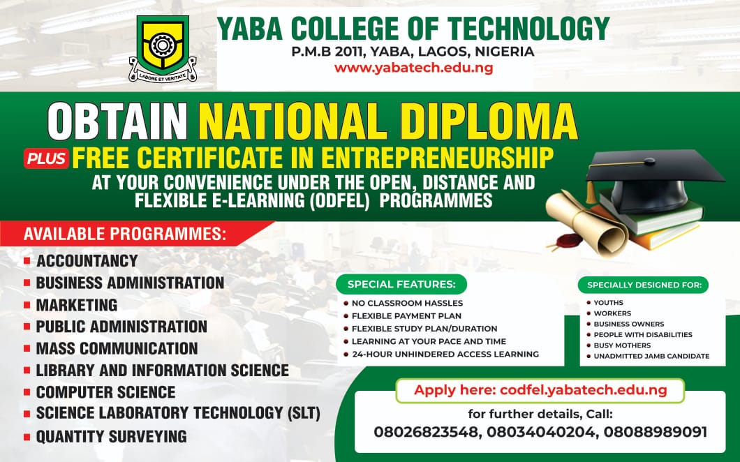 YABA COLLEGE OF TECHNOLOGY OPEN, DISTANCE, FLEXIBLE AND E-LEARNING (ODFEL)